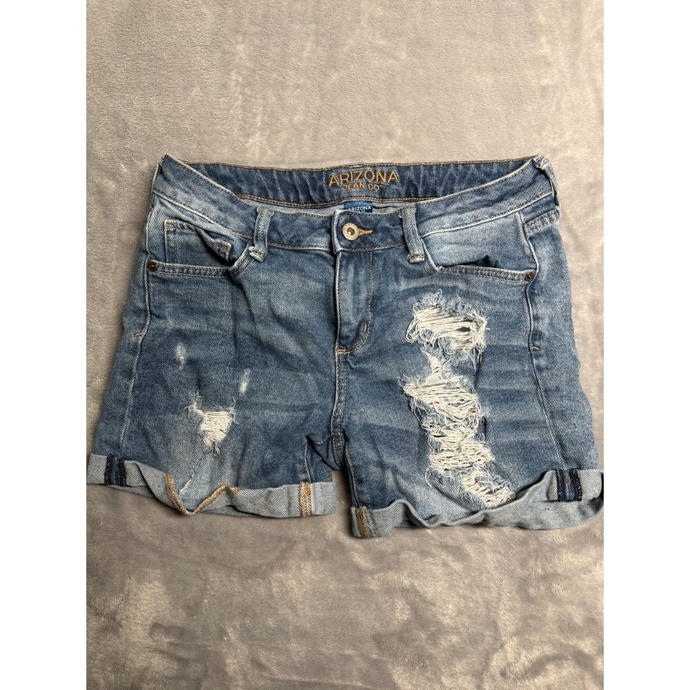 Arizona Jeans Co. Cuffed Shorts Womens 5 Blue Denim Cotton Stretch Distressed